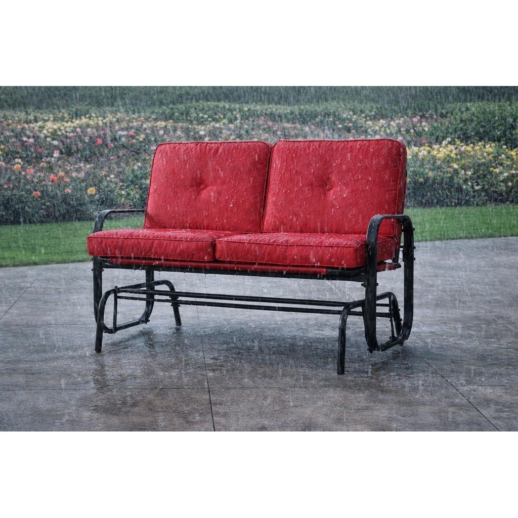 Winston 2 Person Brown Steel Outdoor Loveseat Glider With Polyester Red Cushion N A