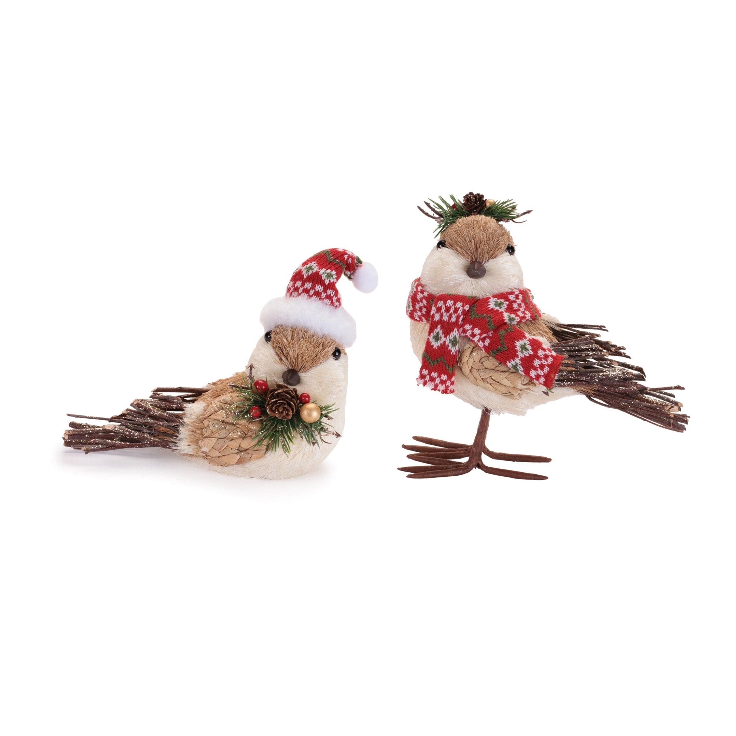 Winter Bird Figurines With Knit Hats And Scarves Set Of 2