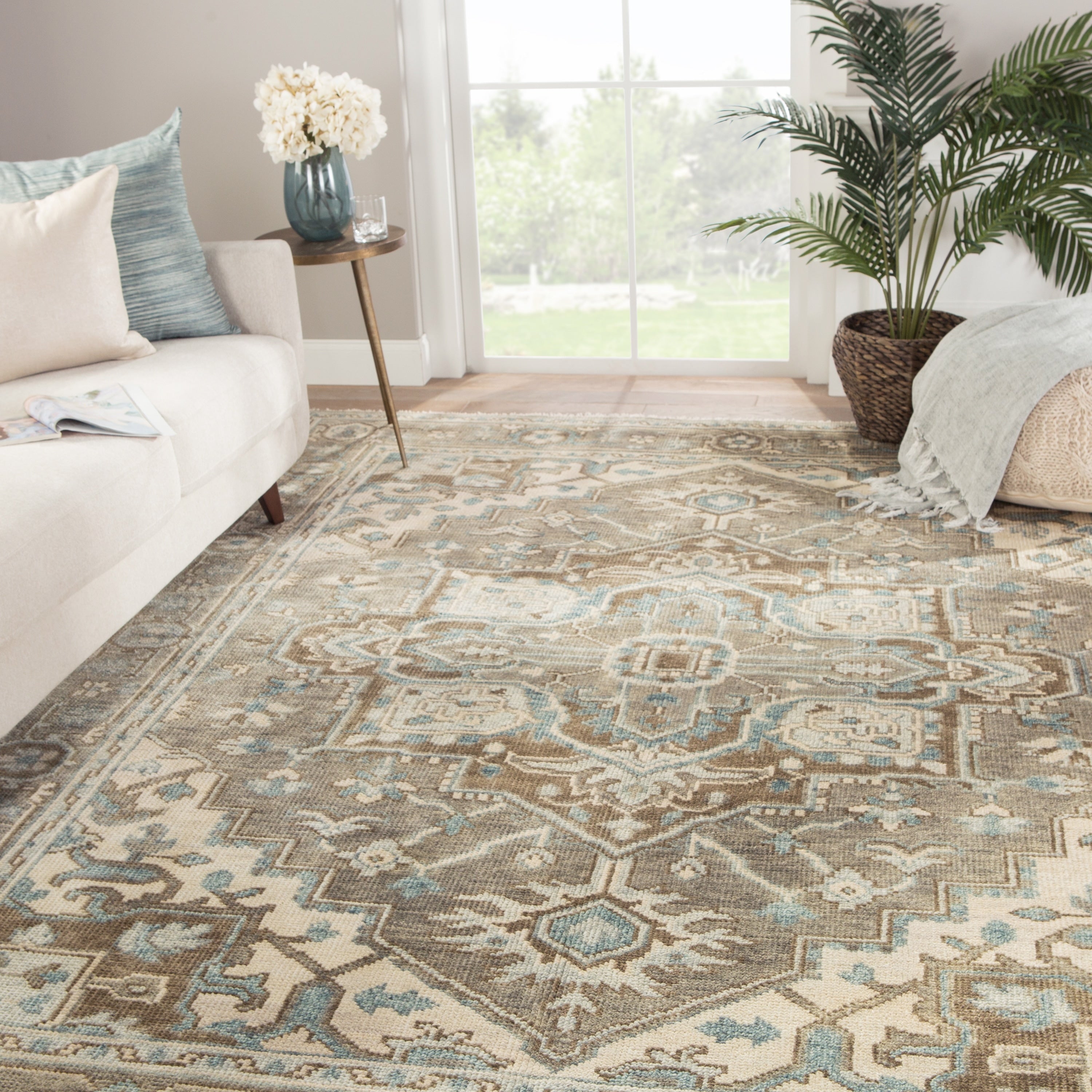 Winter Hand Knotted Medallion Gray Blue Area Rug 10X14