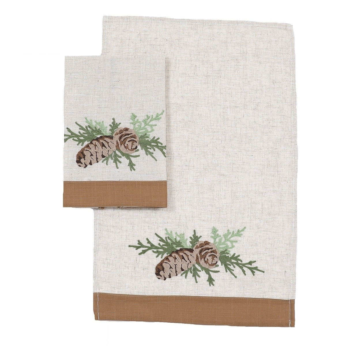 Winter Pine Cones Branches Crewel Embroidered Decorative Towels 14 By 22 Inch Set Of 2 14 X22