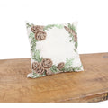 Winter Pine Cones Branches Crewel Embroidered Pillow 14 By 14 Inch
