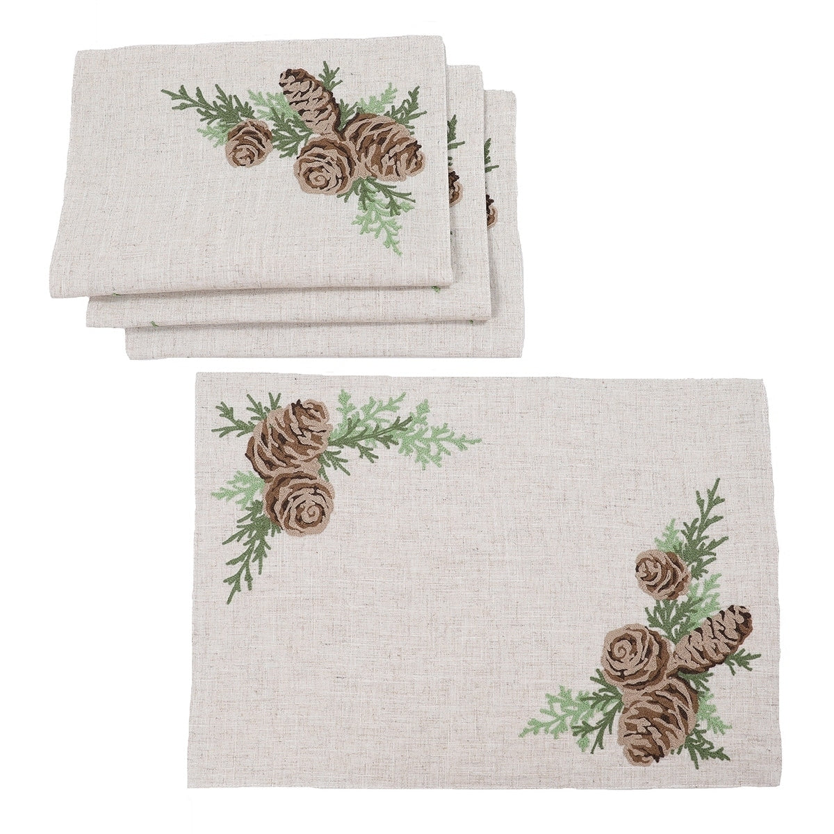 Winter Pine Cones Branches Crewel Embroidered Placemats 14 By 20 Inch Set Of 4
