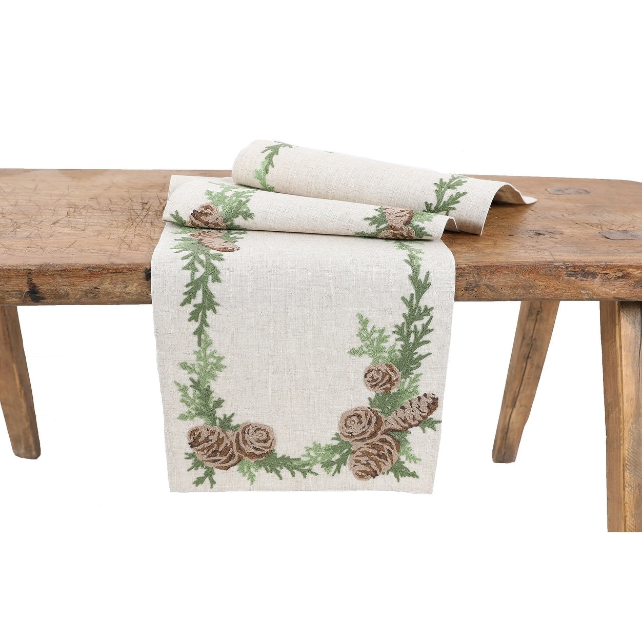 Winter Pine Cones Branches Crewel Embroidered Table Runner 16 By 36 Inch