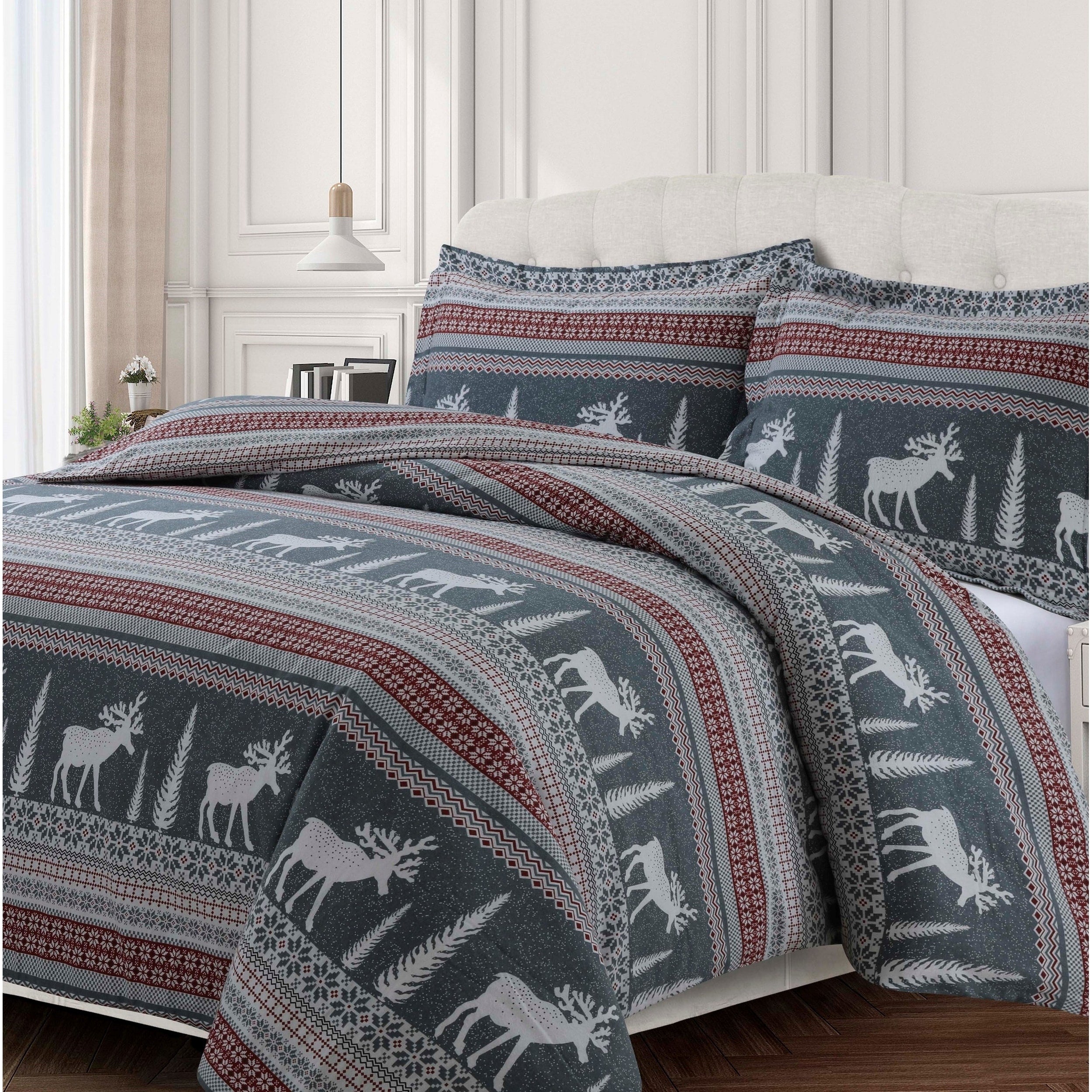 Winter Reindeer 170 Gsm Cotton Flannel Printed Oversized Duvet Set