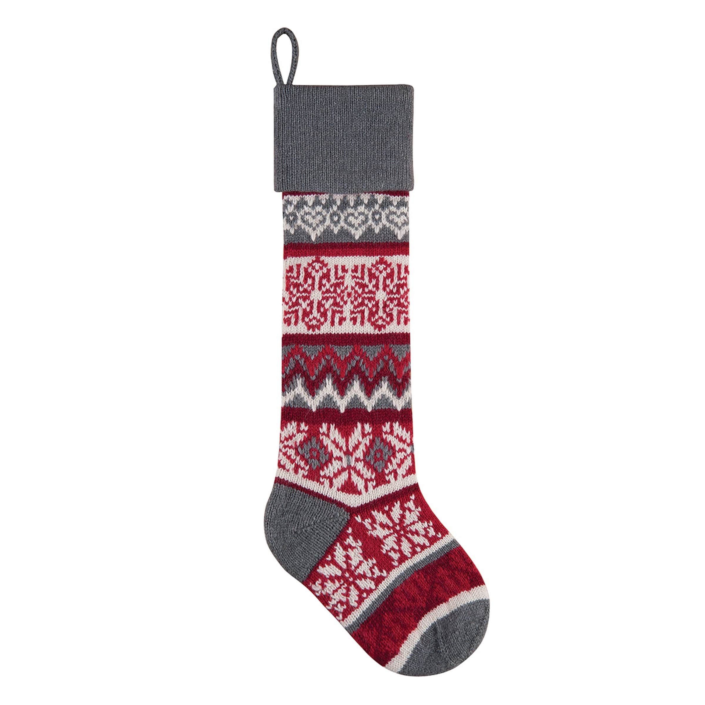 Grey Winter Snowflake Knit Christmas Stocking