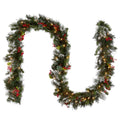 9 Foot Wintry Pine Garland With Cones Red Berries Snowflakes And 100 Clear Lights