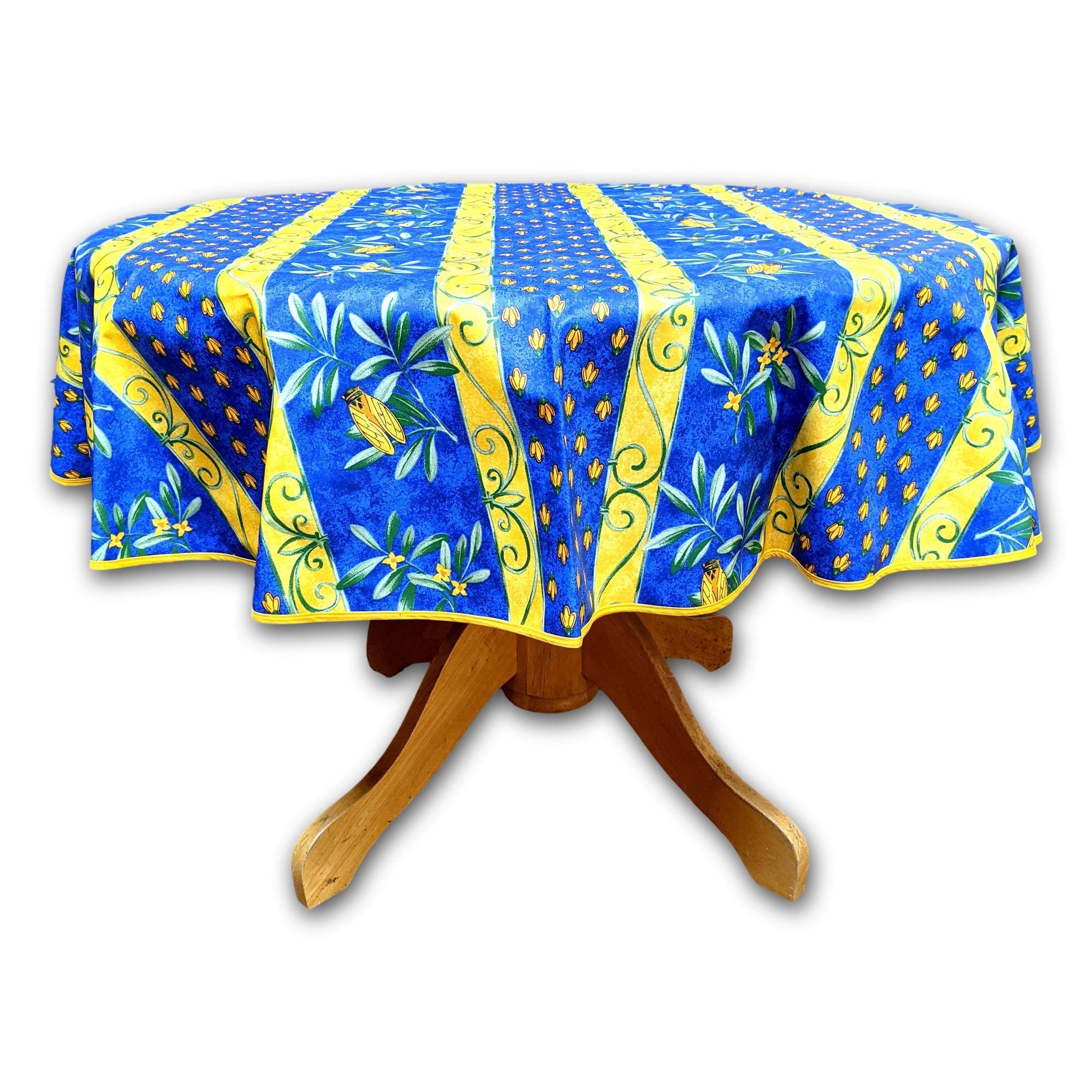 Wipeable Tablecloth Rectangle Round Spillproof French Acrylic Coated Blue Bees.