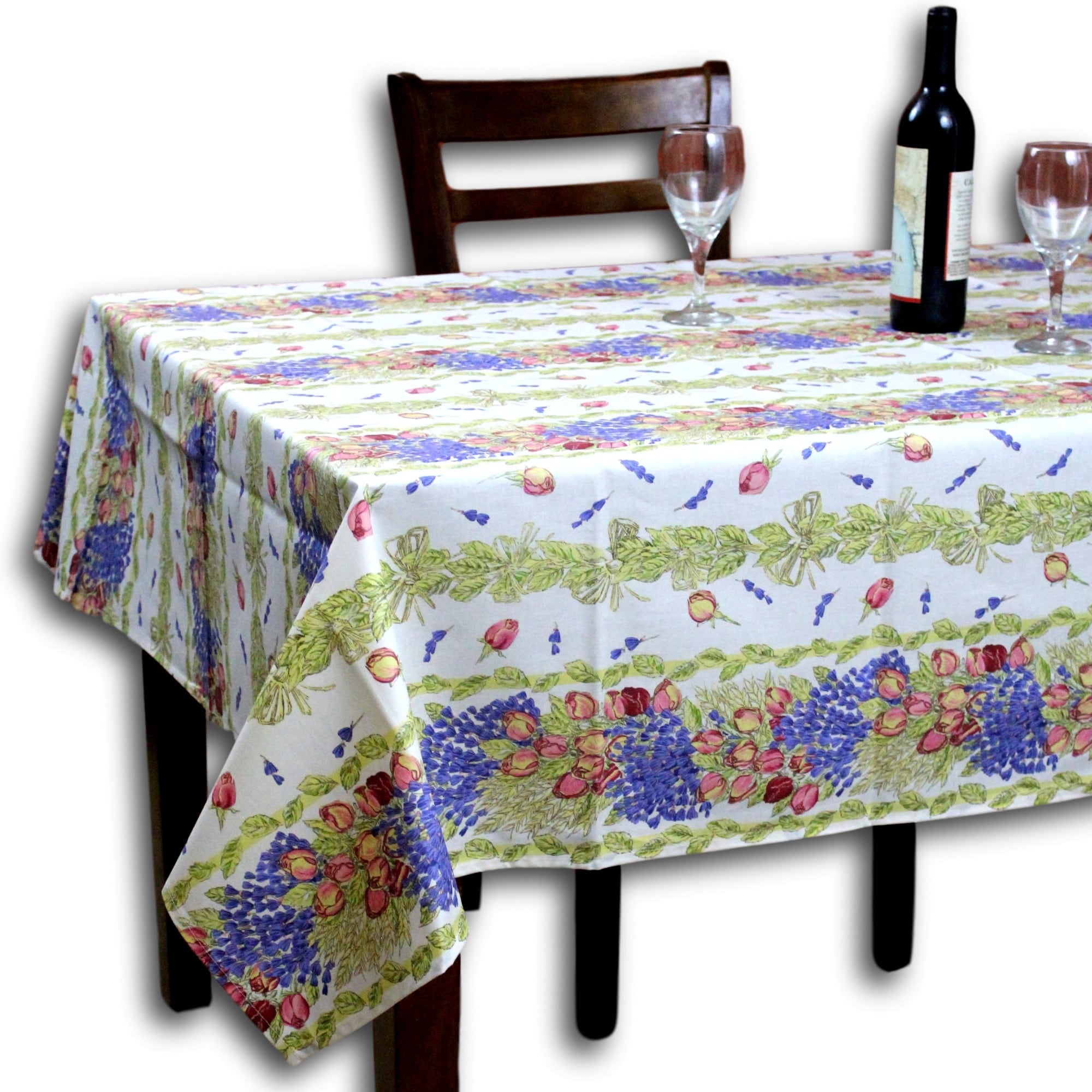 French Tablecloth Rectangle Provencal Acrylic Coated Cotton Rose Lavender 61X78 61 X 78 Inches