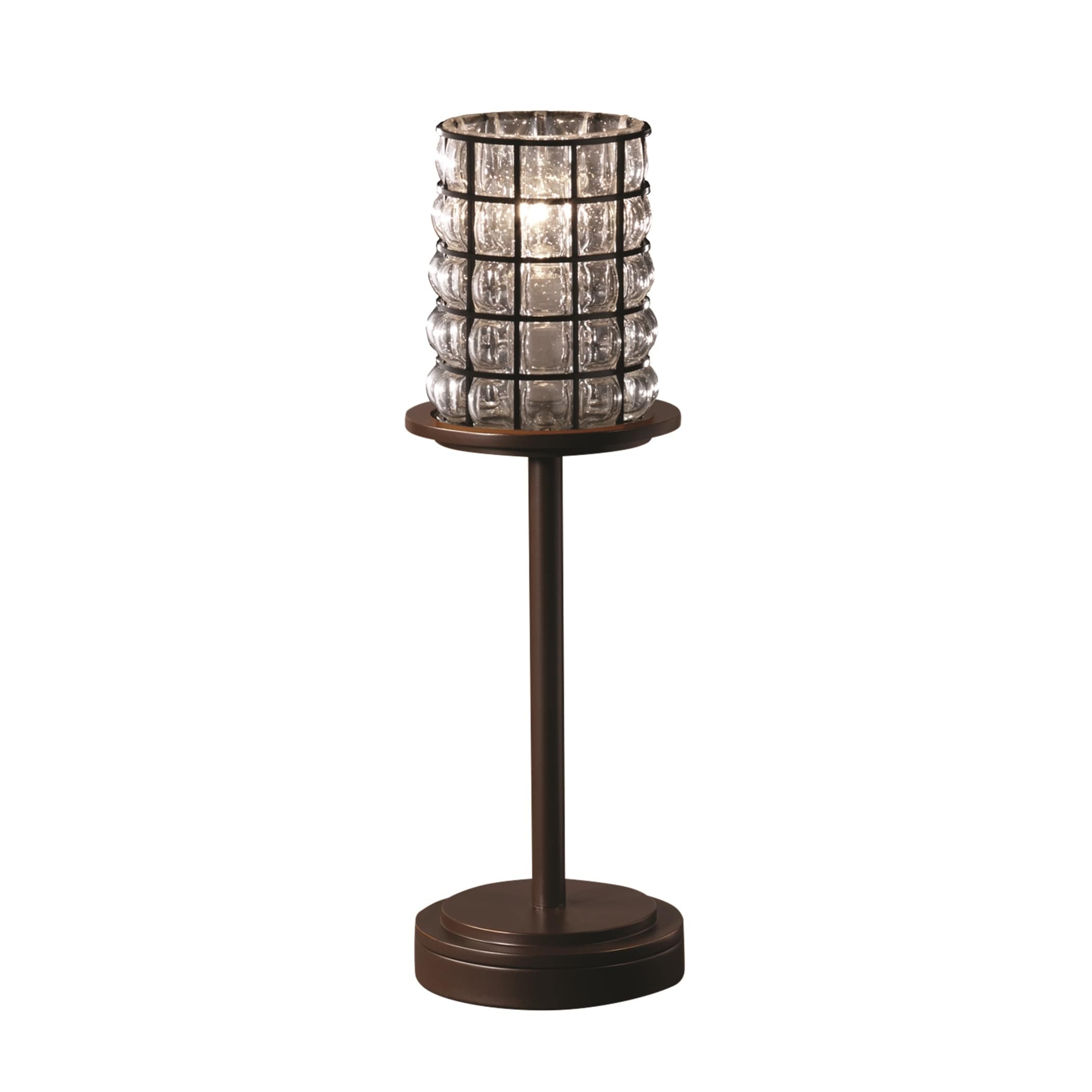 Wire Glass Dakota 1 Light Dark Bronze Table Lamp Tall Grid Wire Cage W Clear Bubbles Cylinder W Flat Rim Shade