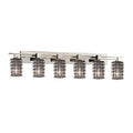 Wire Glass Aero 6 Light Brushed Nickel Bath Bar Grid With Clear Bubbles Cylinder W Flat Rim Shade