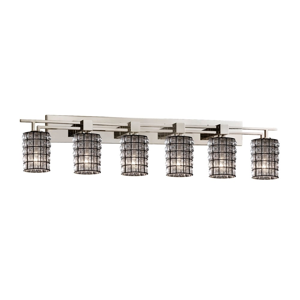 Wire Glass Aero 6 Light Brushed Nickel Bath Bar Grid With Clear Bubbles Cylinder W Flat Rim Shade