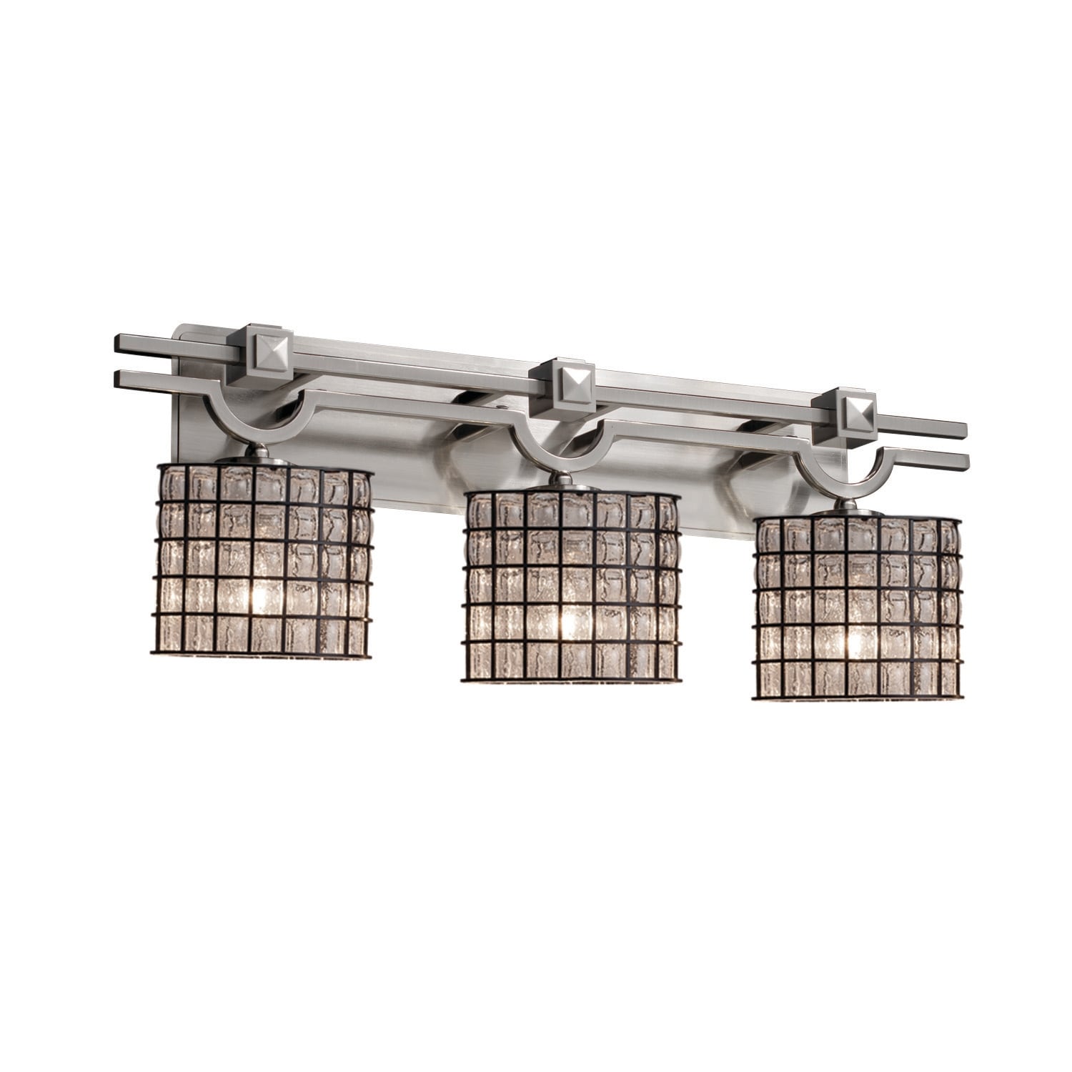 Wire Glass Argyle 3 Light Brushed Nickel Bath Bar Grid With Clear Bubbles Oval Shade