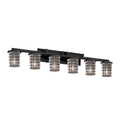 Wire Glass Dakota 6 Light Matte Black Bath Bar Grid With Clear Bubbles Cylinder W Flat Rim Shade