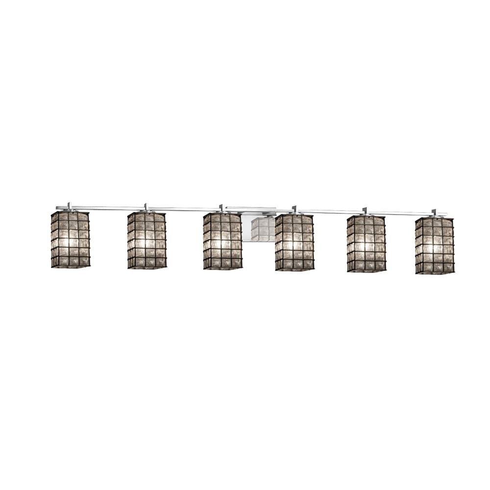 Wire Glass Era 6 Light Polished Chrome Bath Bar Grid With Clear Bubbles Square W Flat Rim Shade
