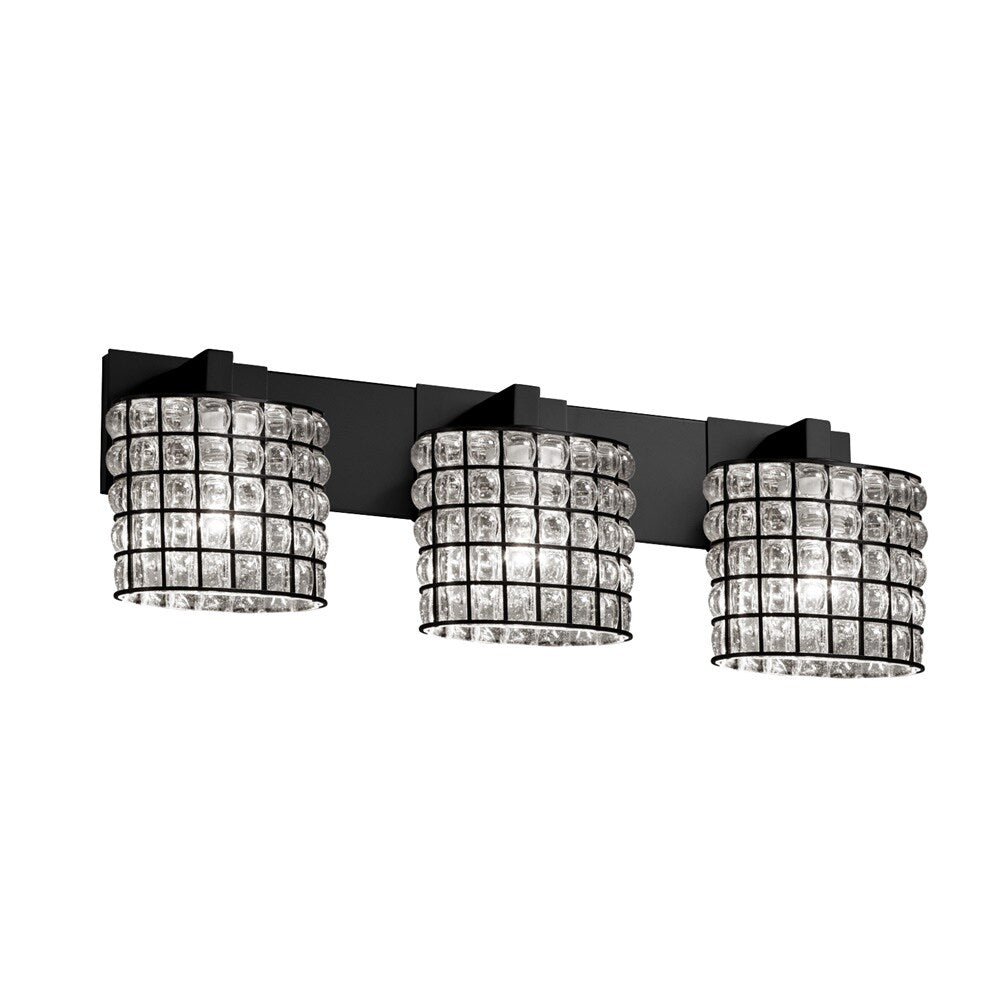 Wire Glass Modular 3 Light Matte Black Bath Bar Grid With Clear Bubbles Oval Shade