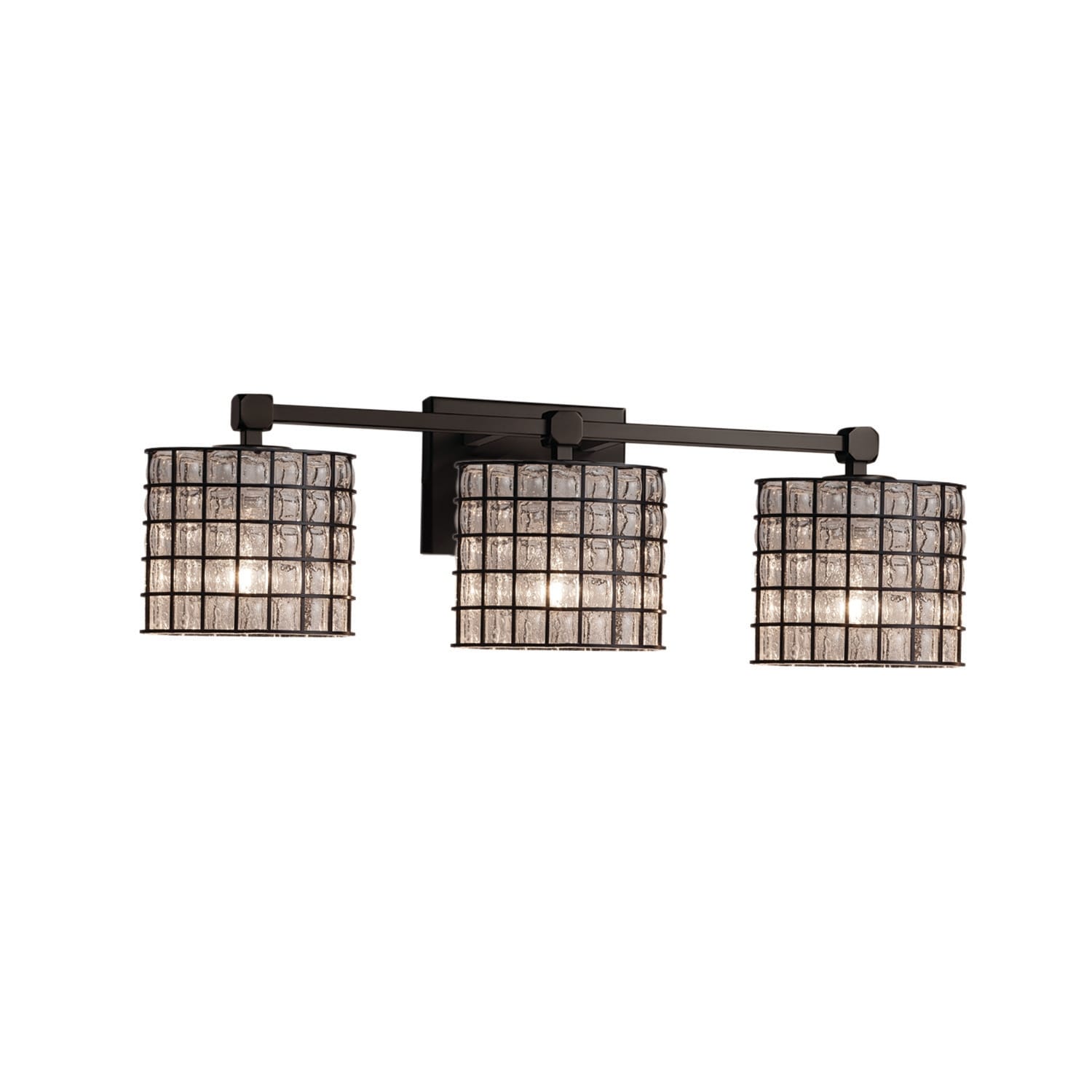 Wire Glass Tetra 3 Light Matte Black Bath Bar Grid With Clear Bubbles Oval Shade