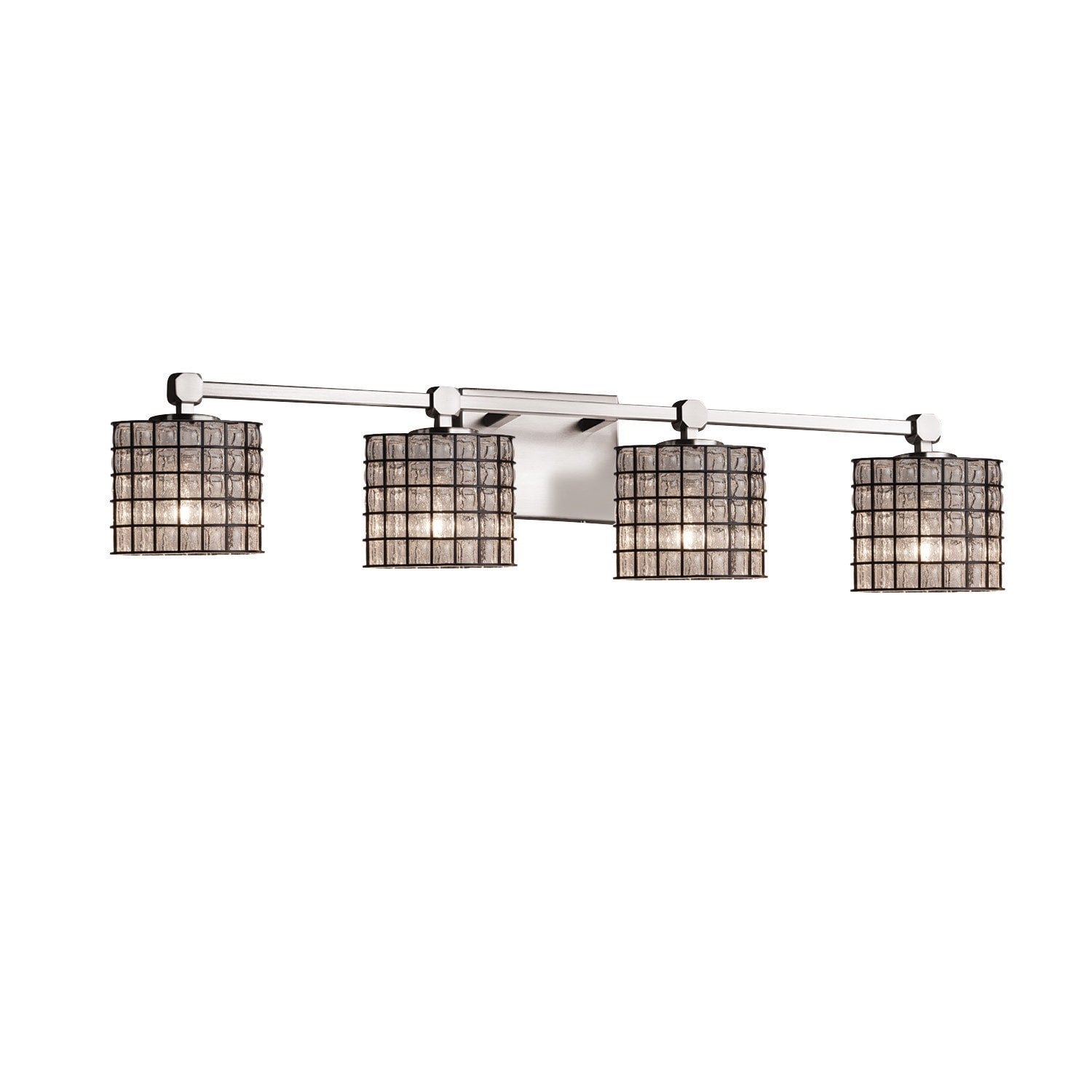 Wire Glass Tetra 4 Light Brushed Nickel Bath Bar Grid With Clear Bubbles Oval Shade