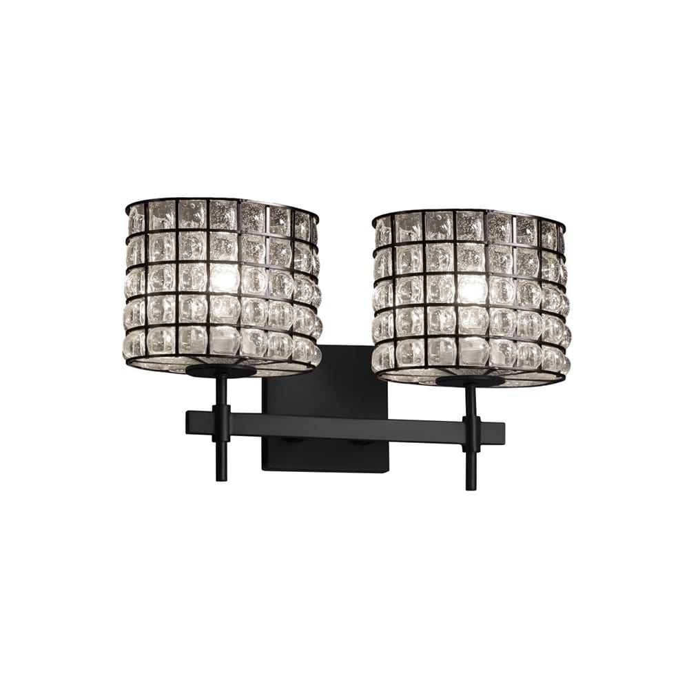Wire Glass Union 2 Light Matte Black Bath Bar Grid With Clear Bubbles Oval Shade