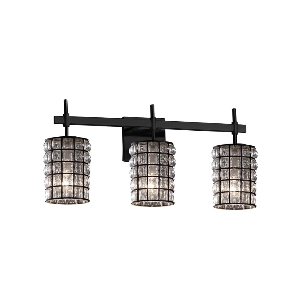 Wire Glass Union 3 Light Matte Black Bath Bar Grid With Clear Bubbles Cylinder W Flat Rim Shade