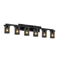 Wire Mesh Dakota 6 Light Matte Black Straight Bar Bath Bar Wire Mesh Cylinder W Flat Rim Shade