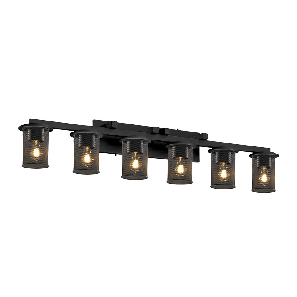 Wire Mesh Dakota 6 Light Matte Black Straight Bar Bath Bar Wire Mesh Cylinder W Flat Rim Shade