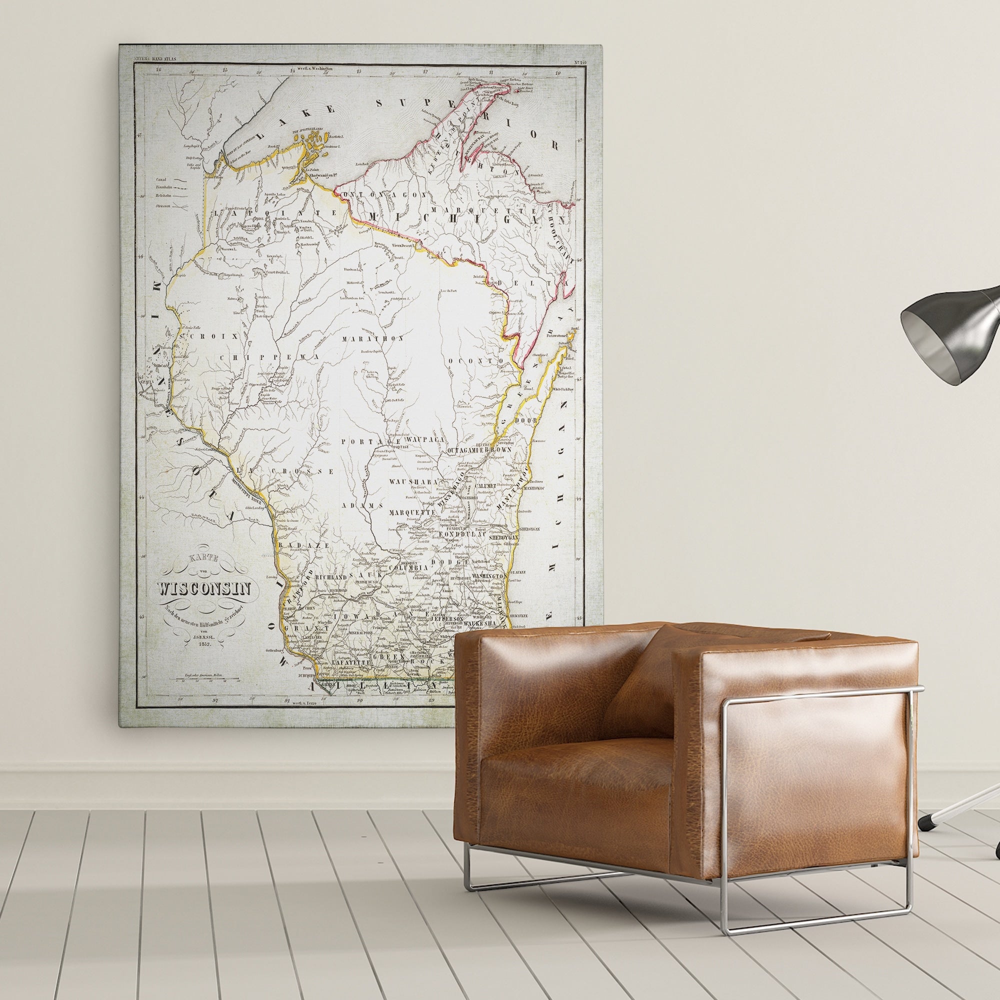 Wisconsin Sketch Map I Premium Gallery Wrapped Canvas