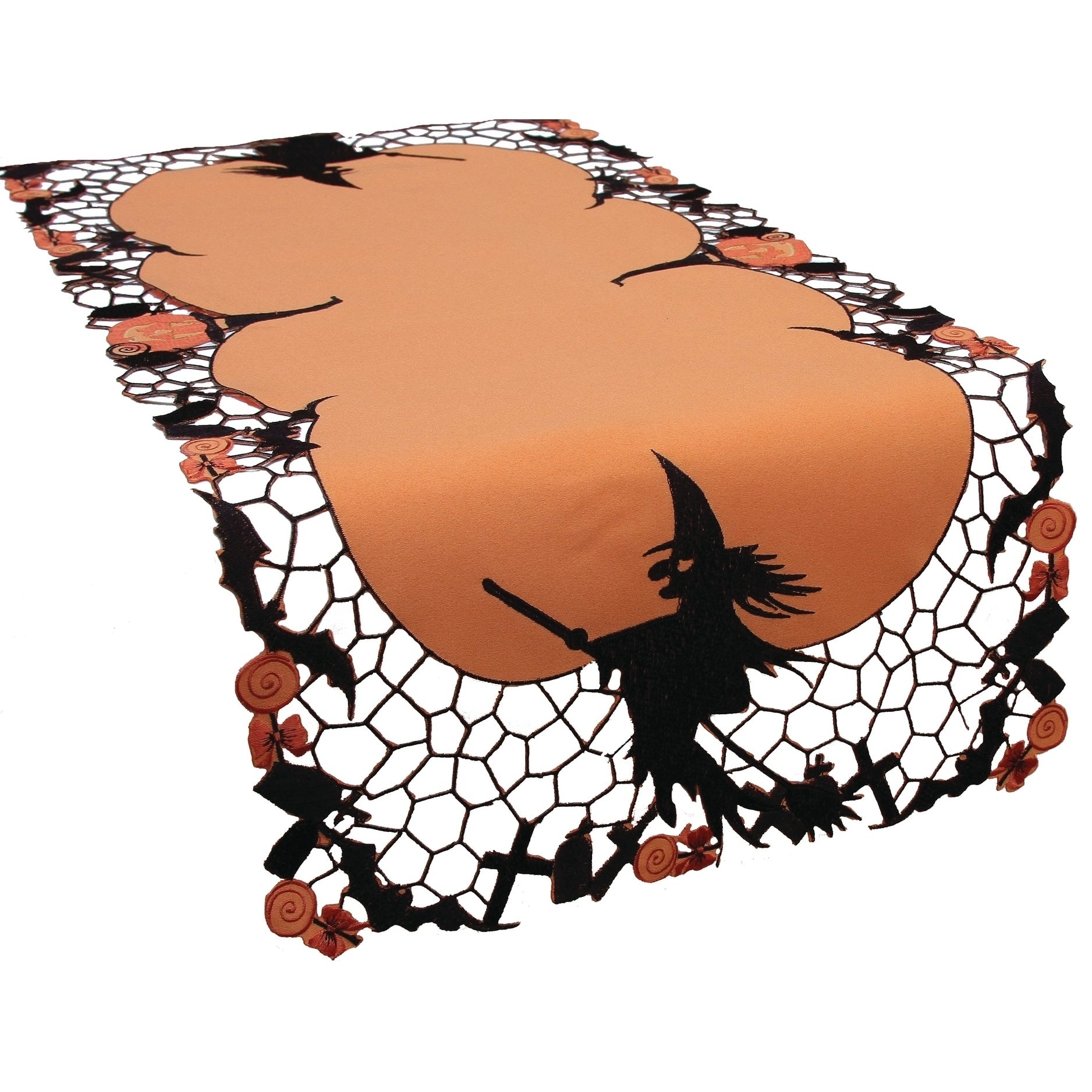 Witch Embroidered Cutwork Halloween Table Runner 16 By 34 Inch