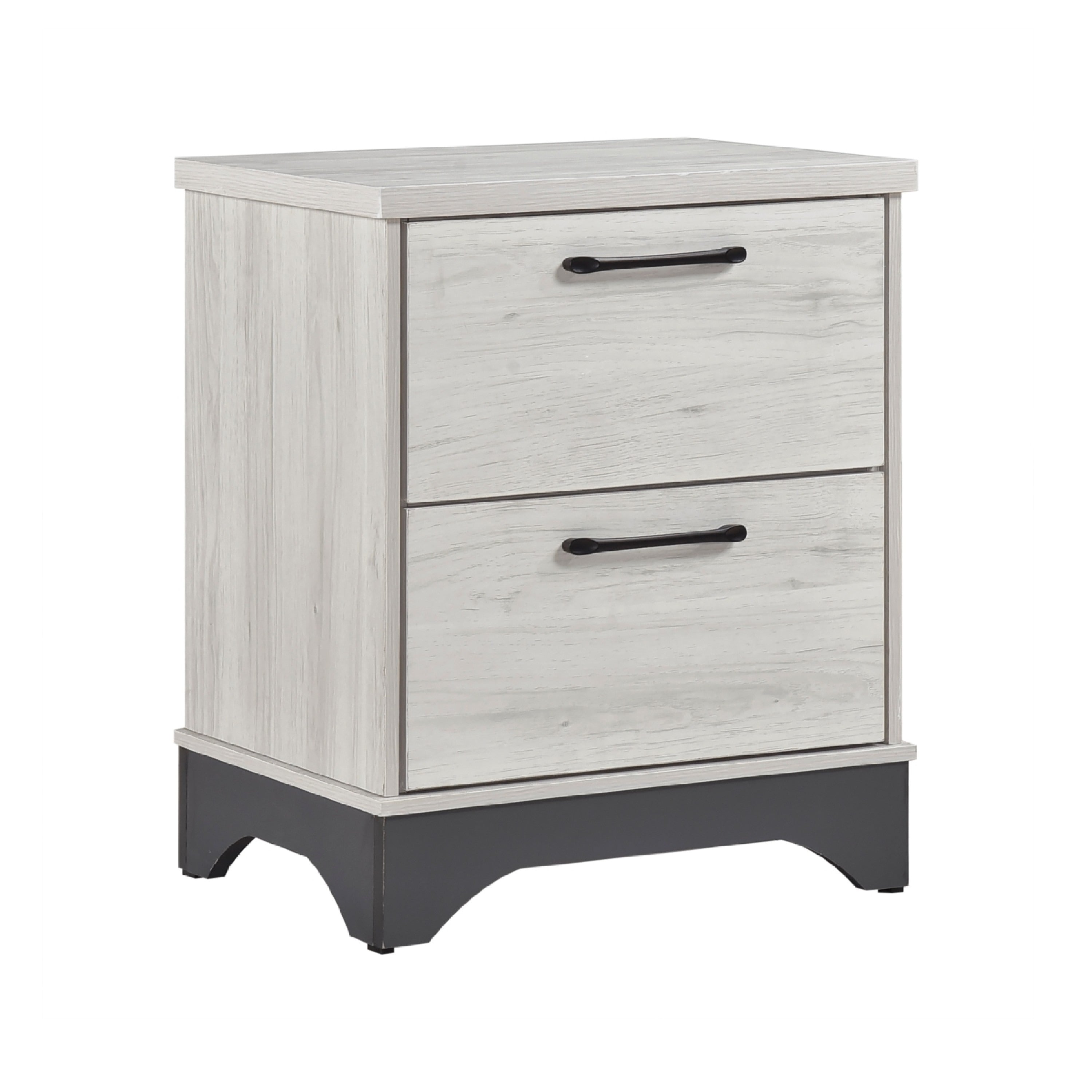 Wly Nightstand 2 Drawers With Wide Black Handles White Oak Gray