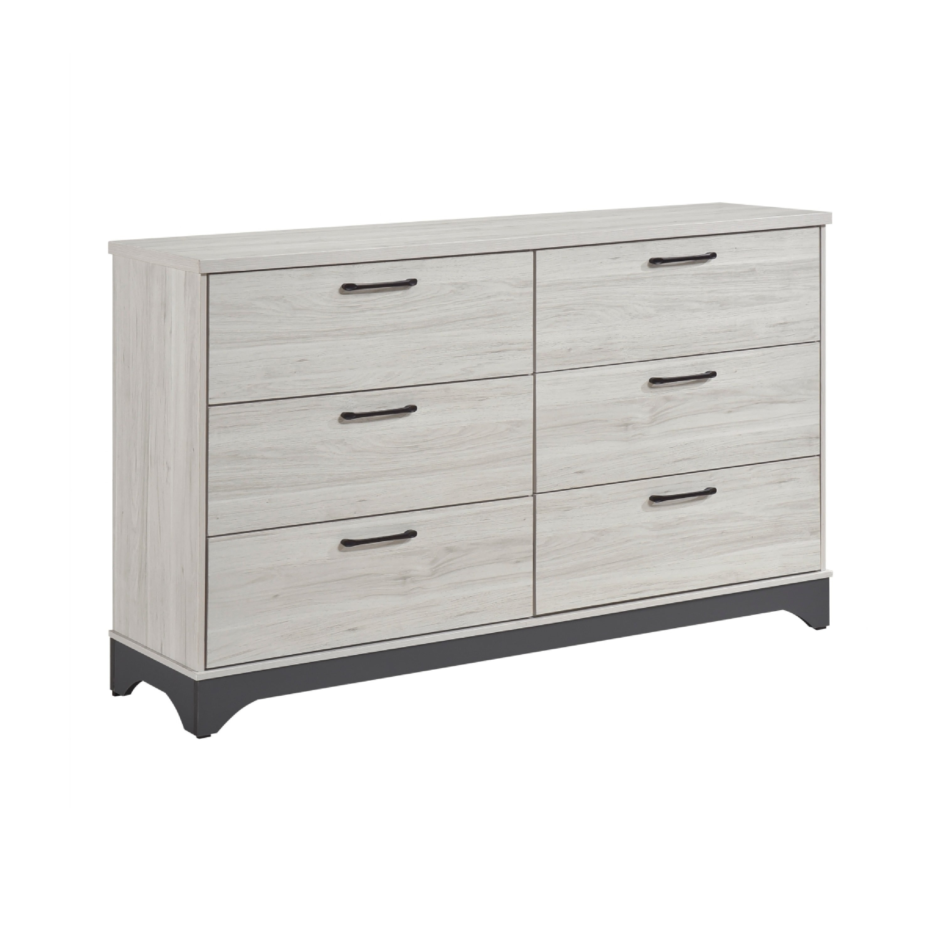 Wly Wide Dresser 6 Drawers With Black Handles White Oak Gray