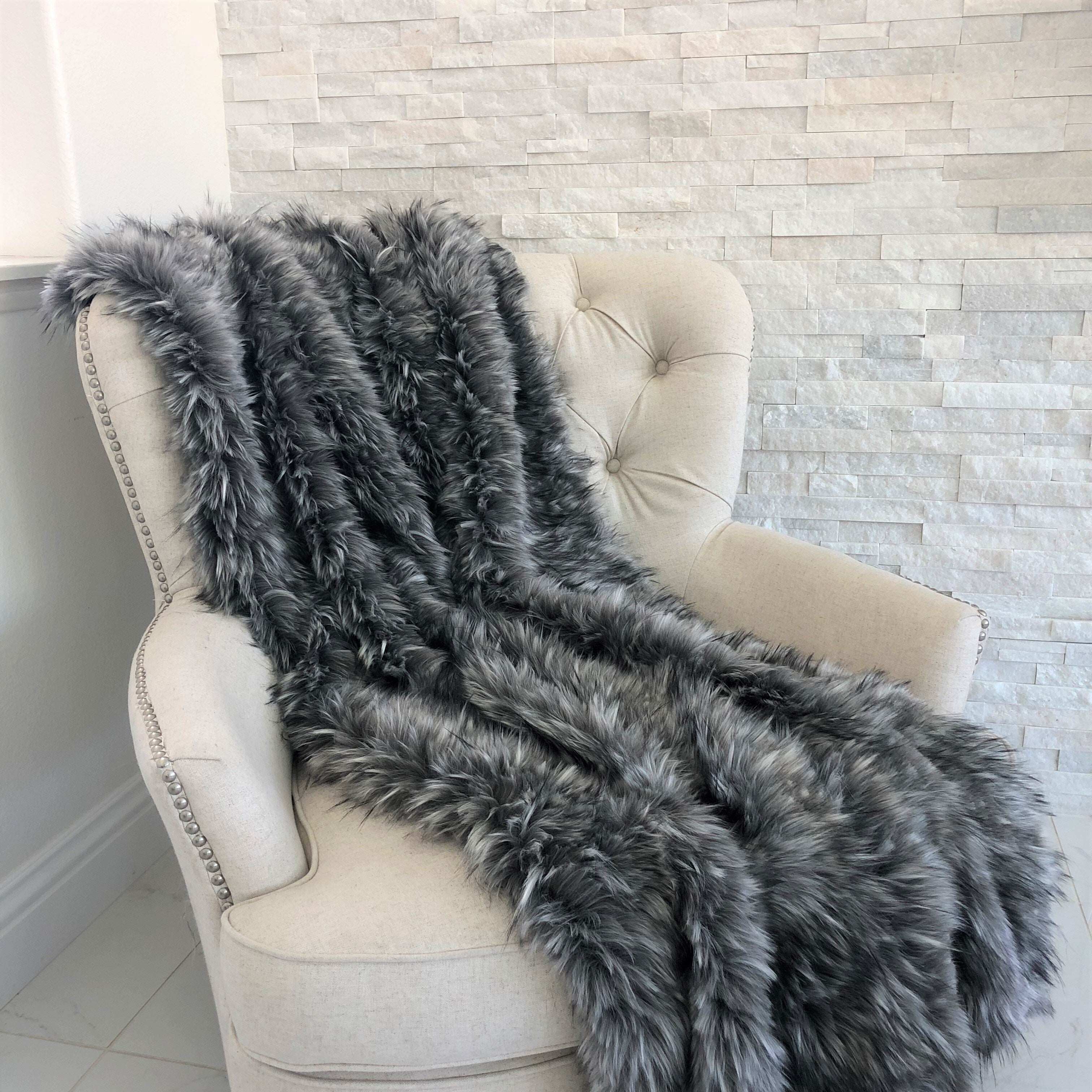 Wolf Faux Fur Grey Luxury Throw Throw 36W X 60L