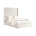 Wolo Full Bed White Fur Chenille Ribbed Upholstery Wing Headboard