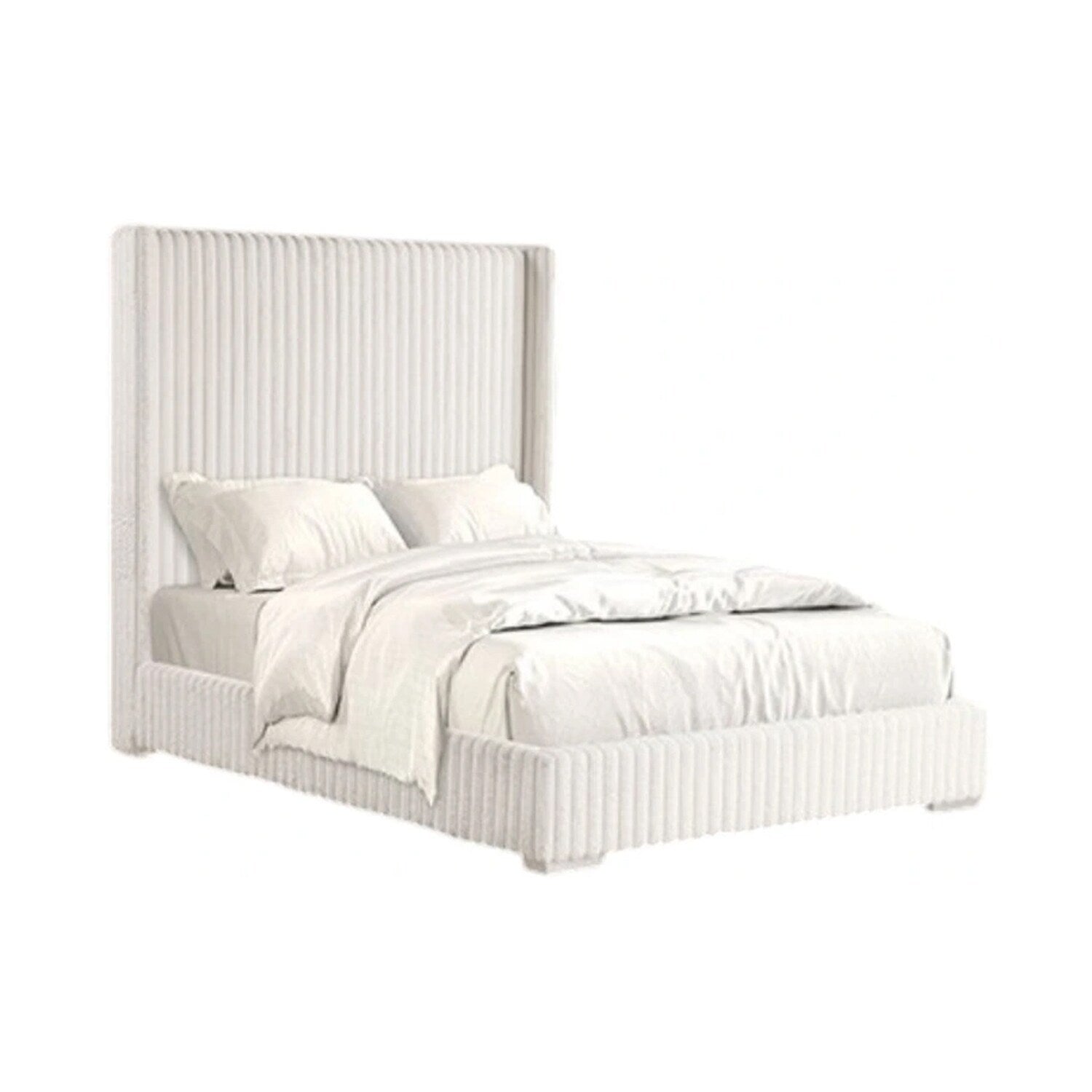 Wolo Full Bed White Fur Chenille Ribbed Upholstery Wing Headboard