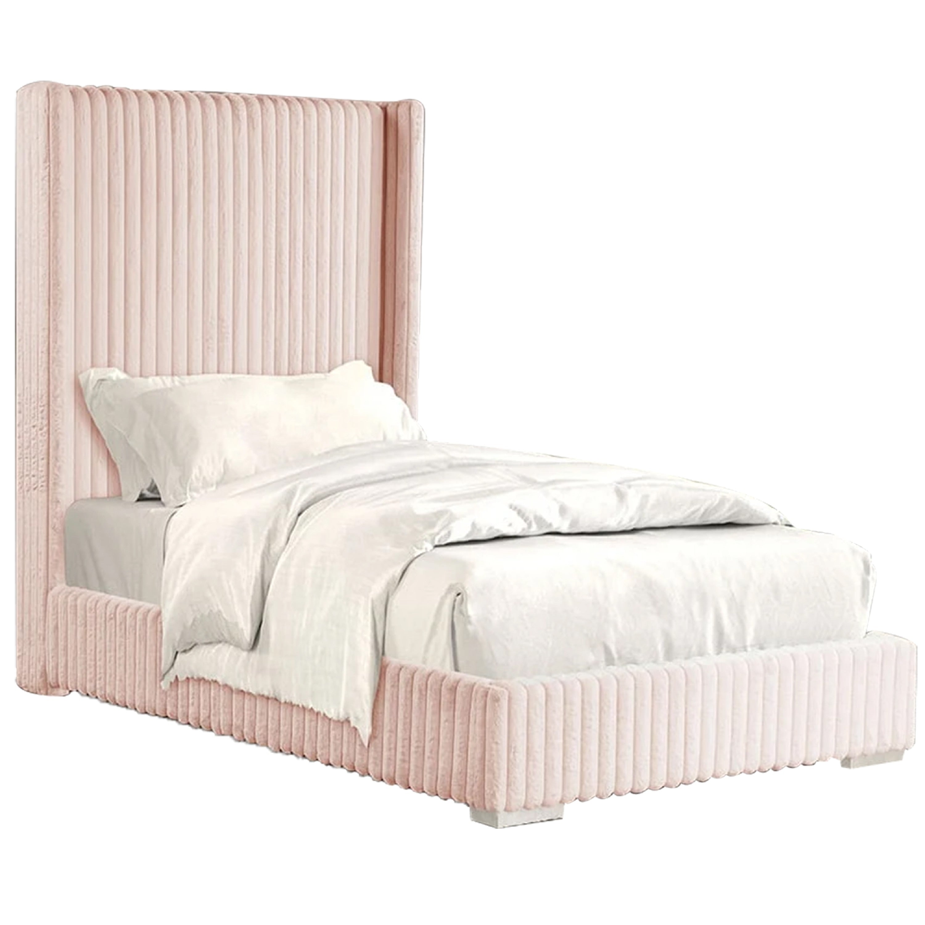 Wolo Full Size Bed Pink Channel Tufted Fur Chenille Upholstery