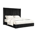 Wolo Twin Bed Black Fur Chenille Ribbed Upholstery Wing Headboard
