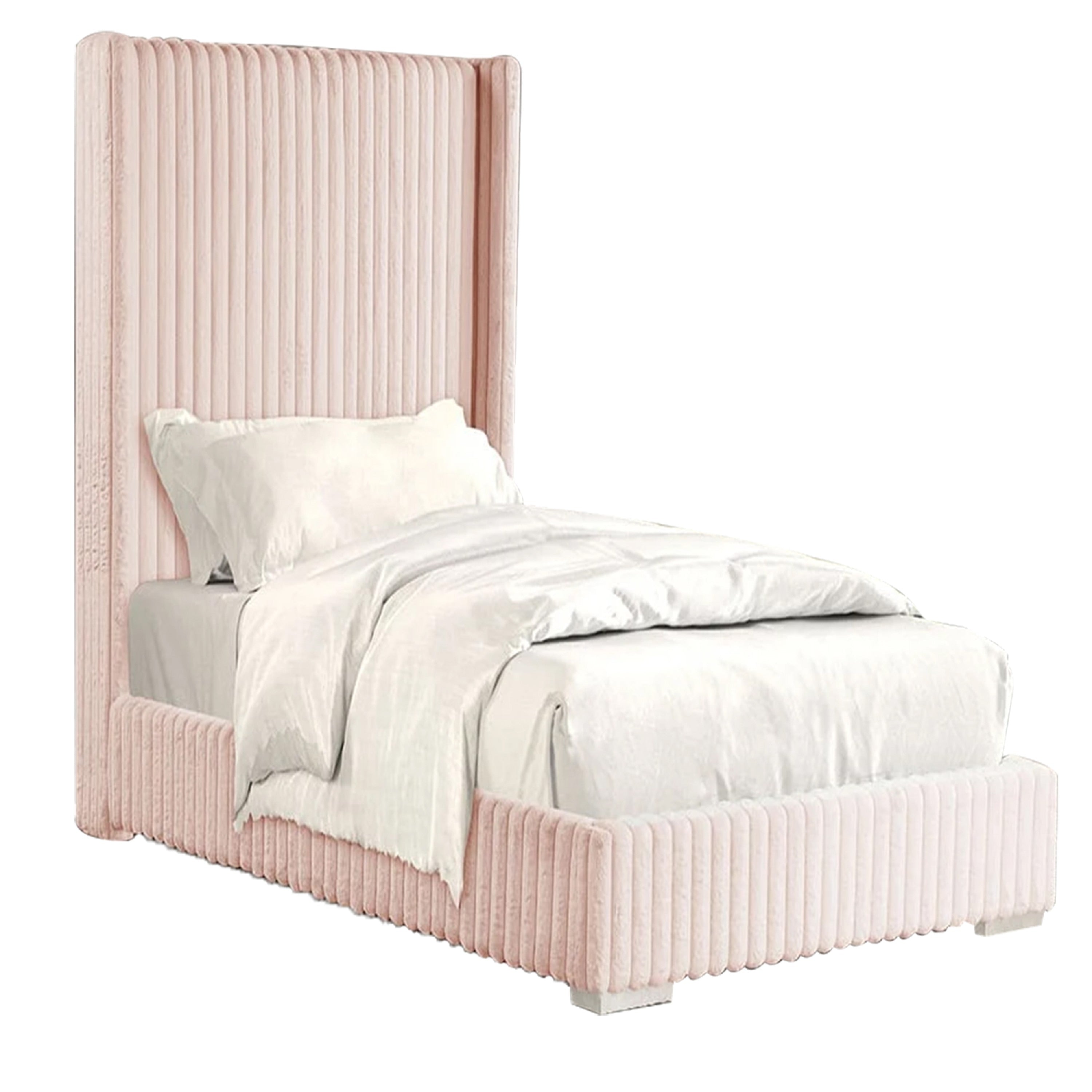 Wolo Twin Size Bed Pink Channel Tufted Fur Chenille Upholstery