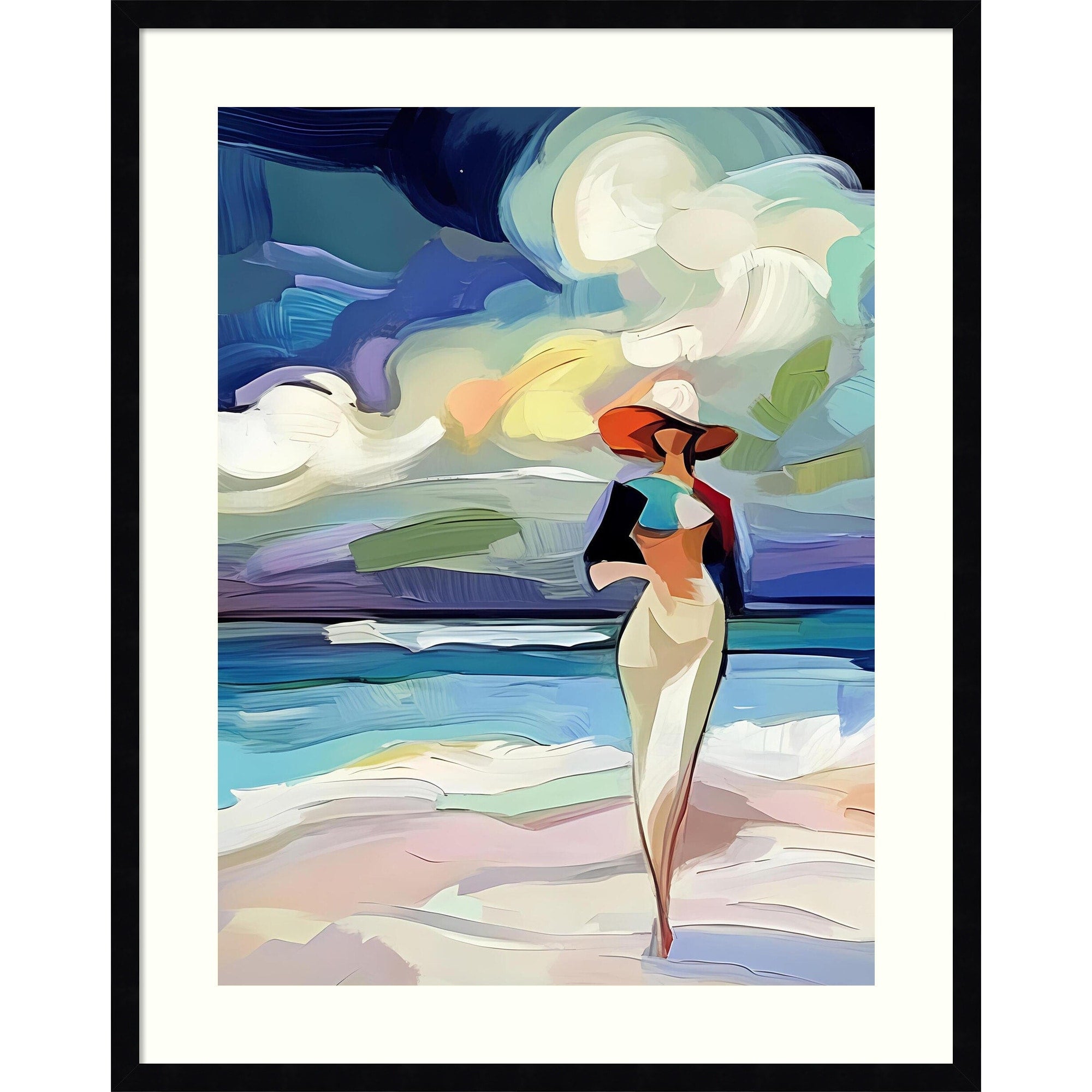 Woman On The Beach By Elena Avanesova Wood Framed Wall Art Print