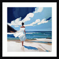 Woman Walking On The Beach By Elena Avanesova Wood Framed Wall Art Print