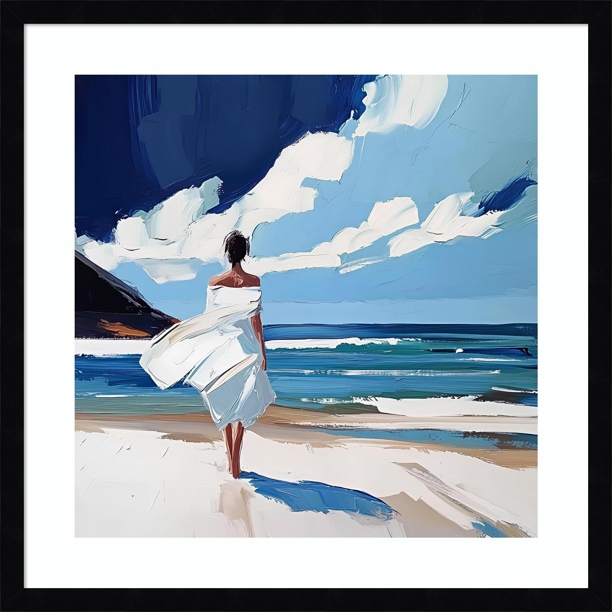 Woman Walking On The Beach By Elena Avanesova Wood Framed Wall Art Print