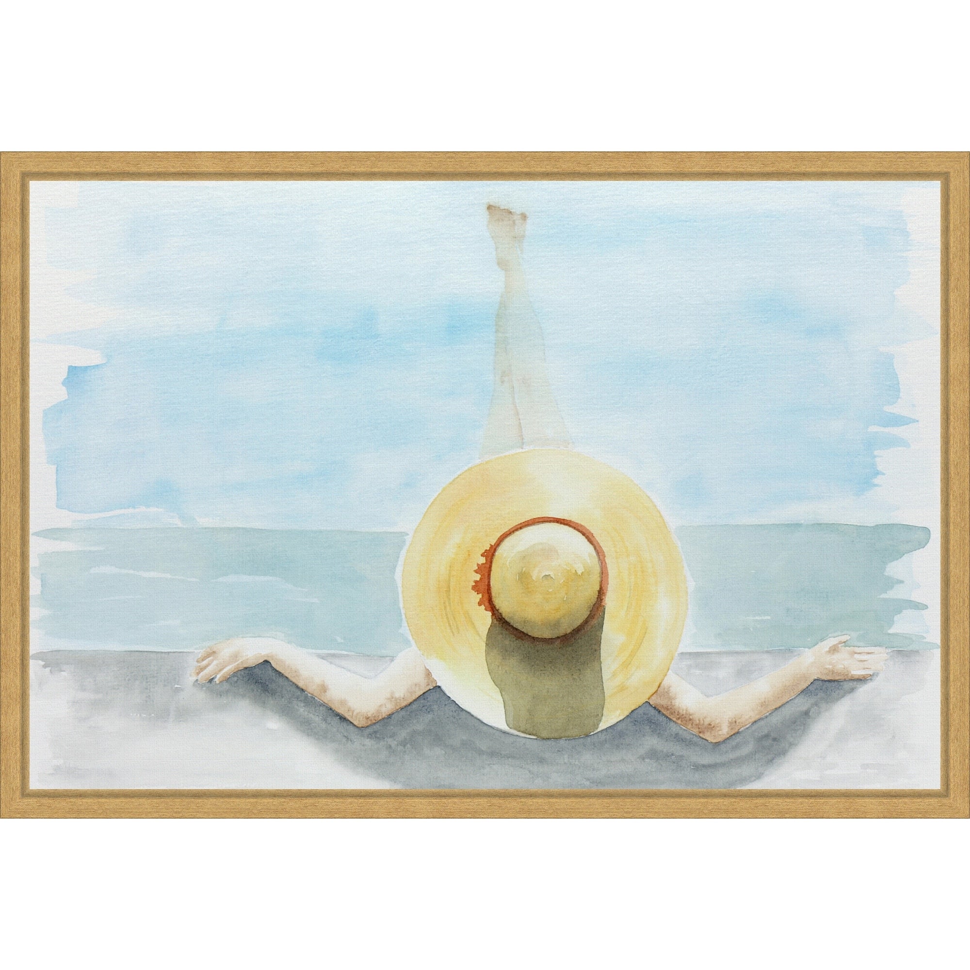 Woman With Hat At The Edge Of The Pool By Natalie Bruns Framed Canvas Wall Art