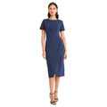 Womens Boatneck Short Sleeve Sheath Midi Dress With Wrap Hem And Back Zipper