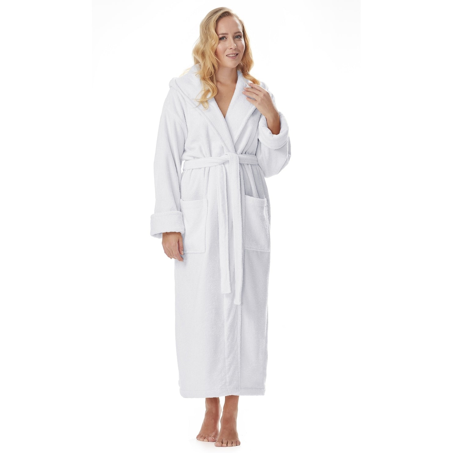 Womens Cotton Hooded Full Length Turkish Bathrobe