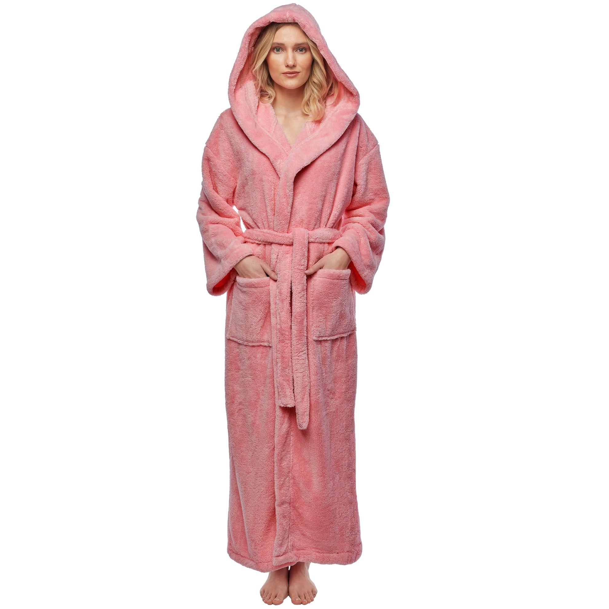 Womens Hooded Fleece Bathrobe Turkish Soft Plush Robe