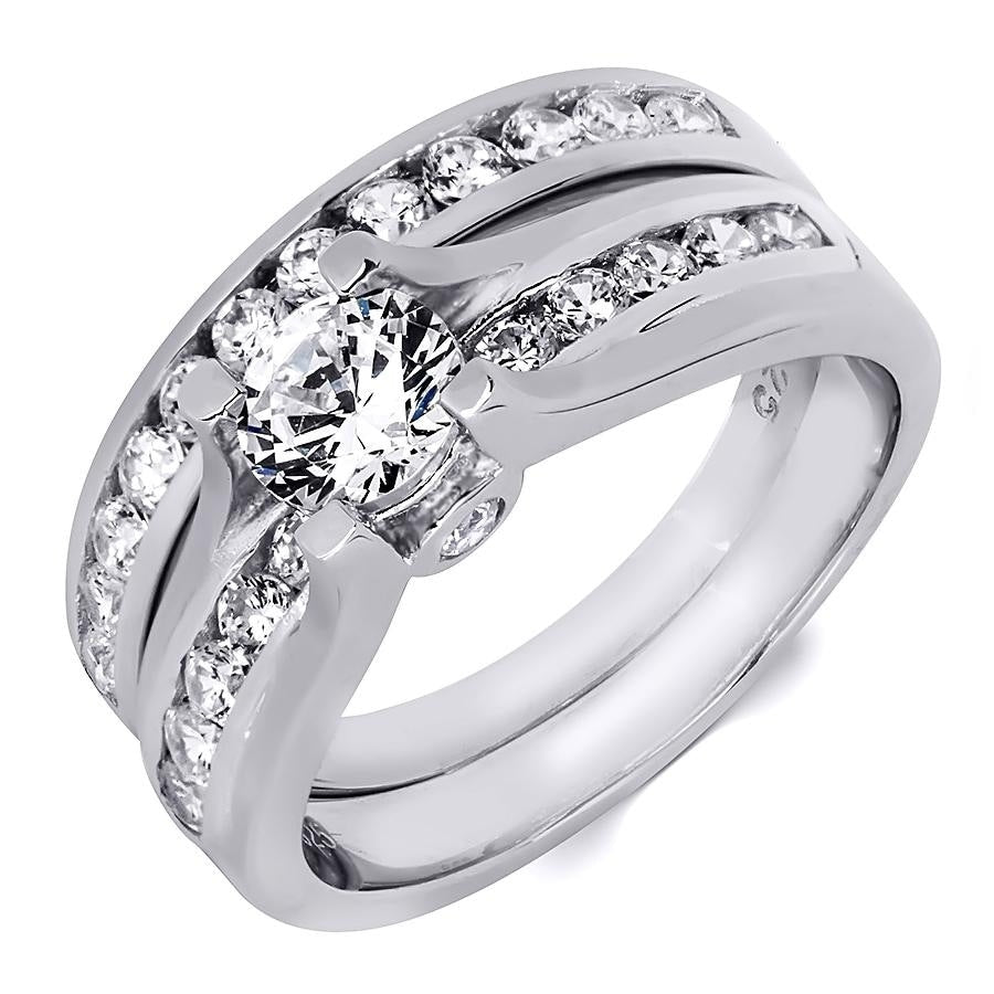 Womens 1.25 Carat Round Cut Bridal Set Ring Sterling Silver Size 5 9