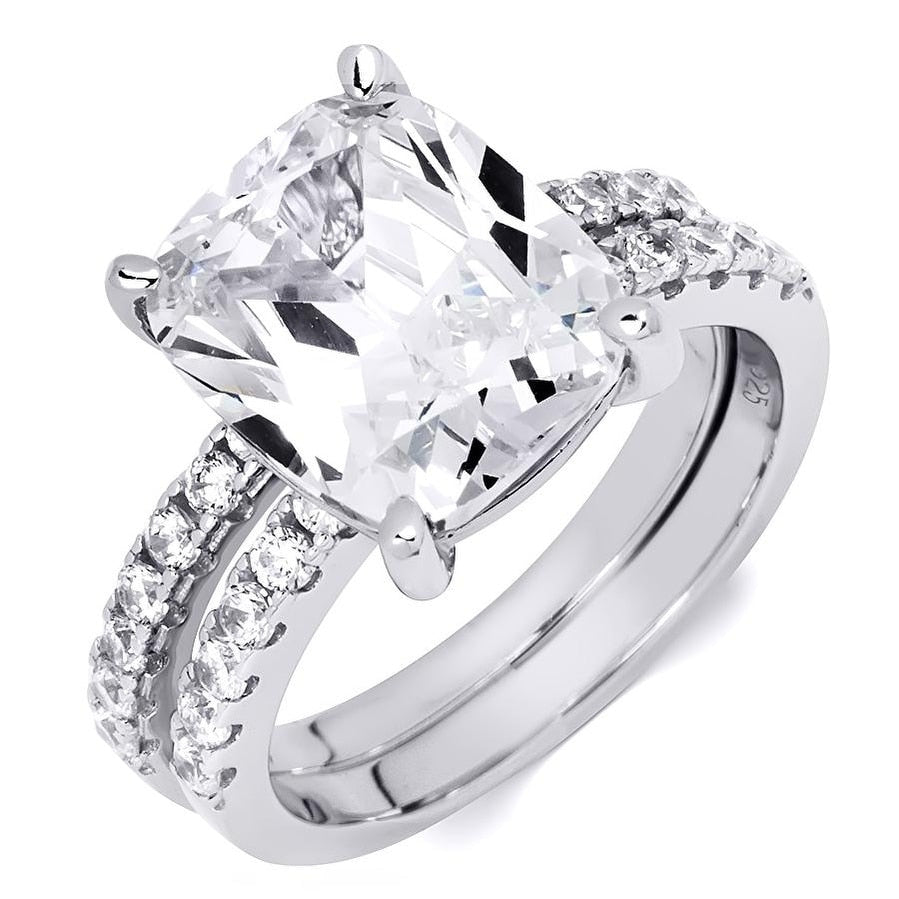 Womens 7.0 Ct Bridal Wedding Ring Set Cushion Cut Sterling Silver
