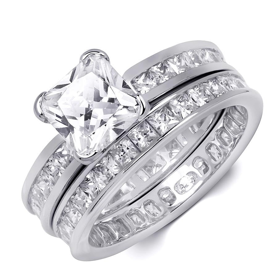 Womens Cz Wedding Band Engagement Ring Set 2.5 Ct Princess Cut Silver