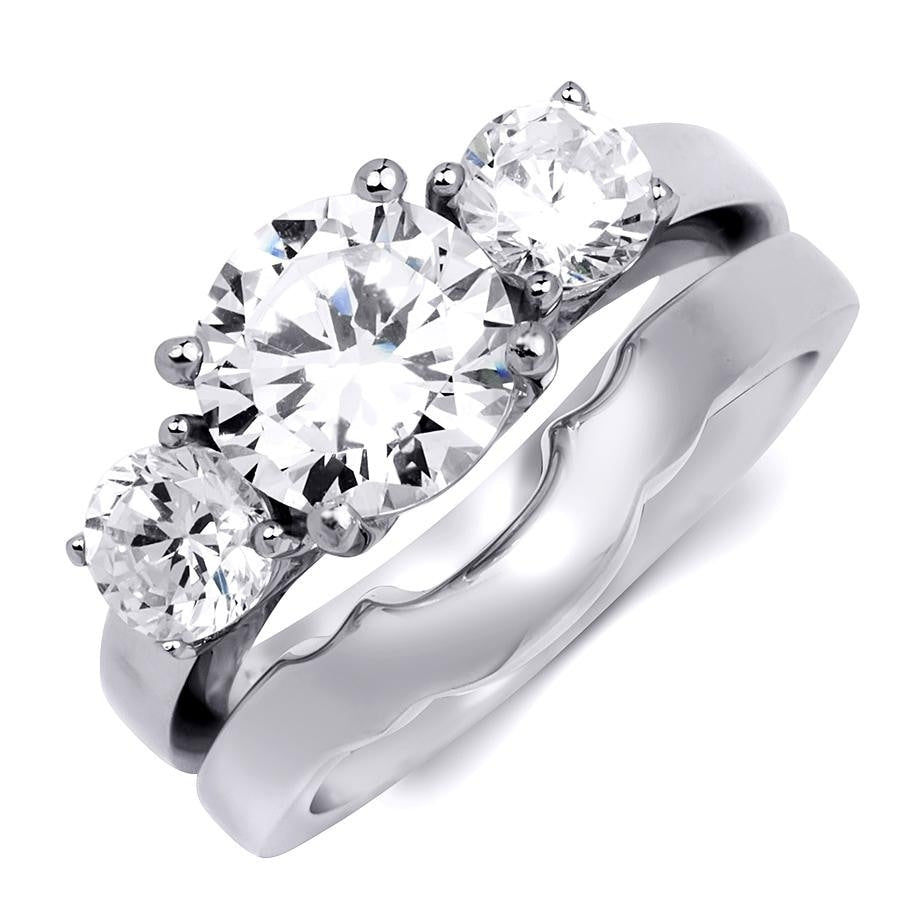 Womens Delicate 3 Stone Ring Classic 3.0 Ct Bridal Set Sterling Silver