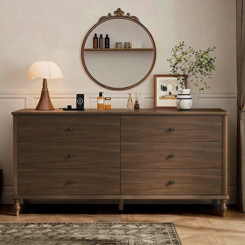 Wood 6 Drawer Double Dresser