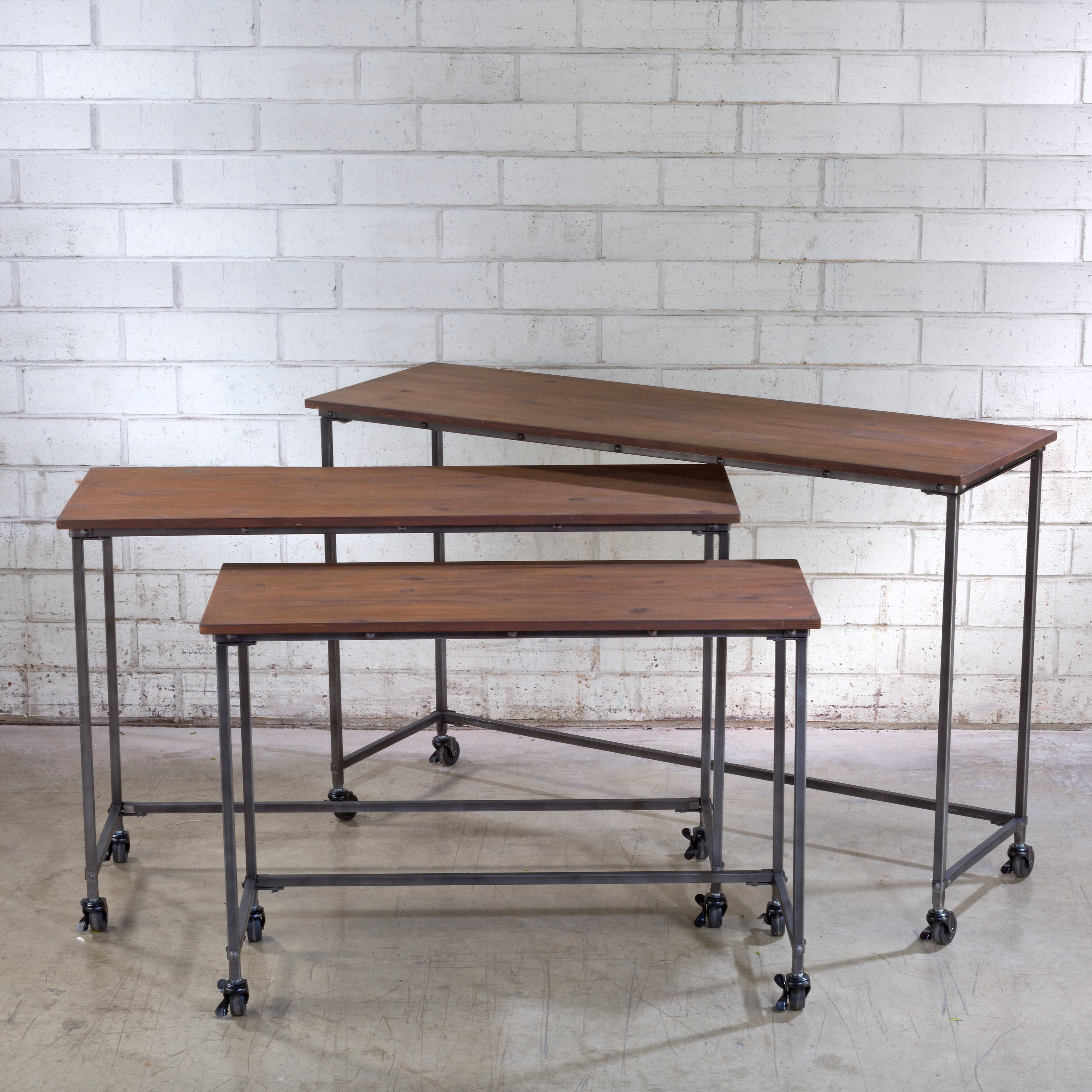 Wood Accent Tables On Wheels Set Of 3