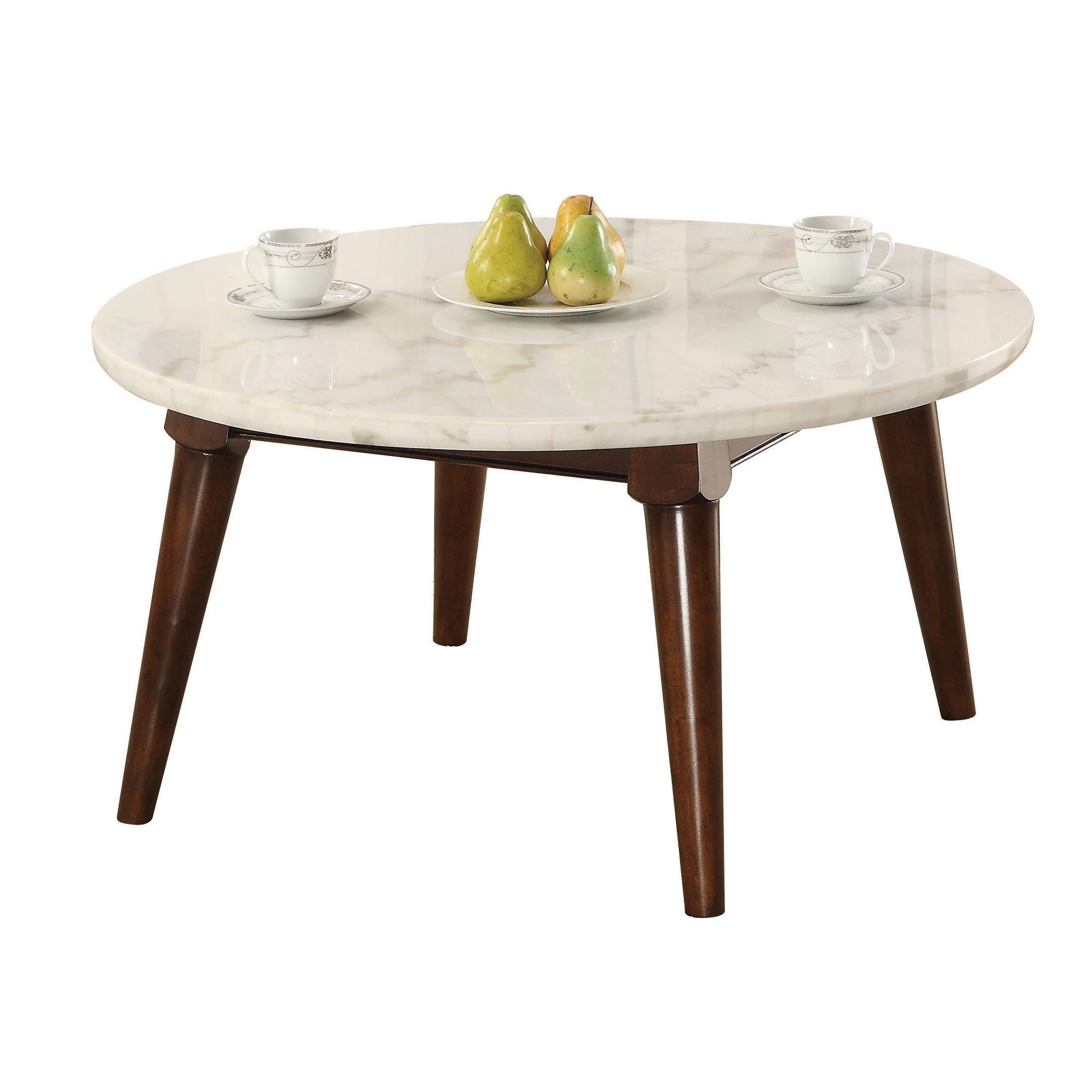 Wood Base Coffee Table With Marble Top Walnut Brown