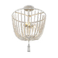 Wood Beaded 3 Lt. Semi Flush Light Fixture Wh